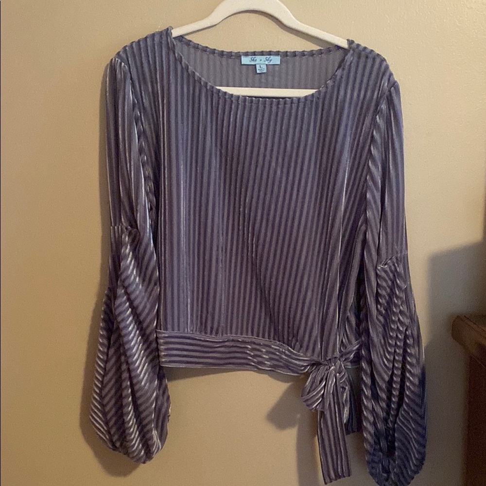 Velvet Striped Grayish Blue Women's Top